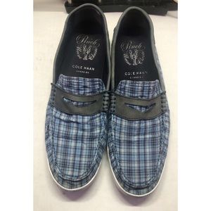 COLE HAAN Mens Blue Canvas Plaid Loafer